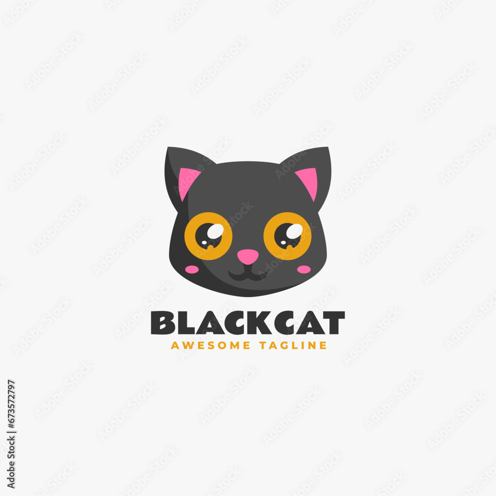 Vector Logo Illustration Black Cat Flat Modern Style.