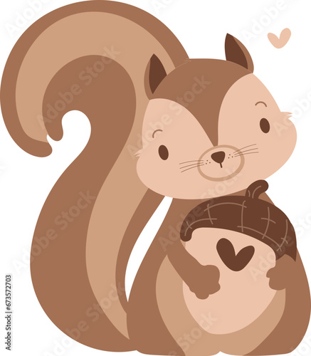 Squirrel holding walnut illustration
