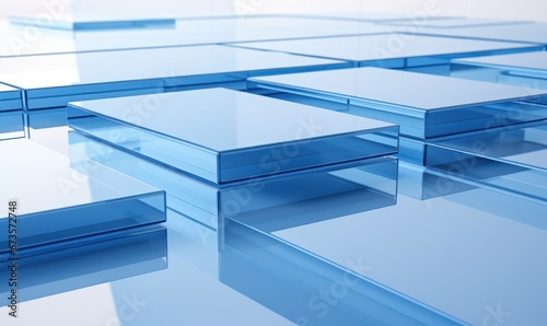 Abstract blue background, shiny glowing glass squares in the dark, 