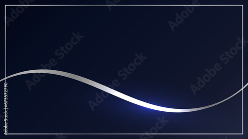 Abstract 3D luxury silver waveform ribbon lines elements with glowing light effect on dark background.