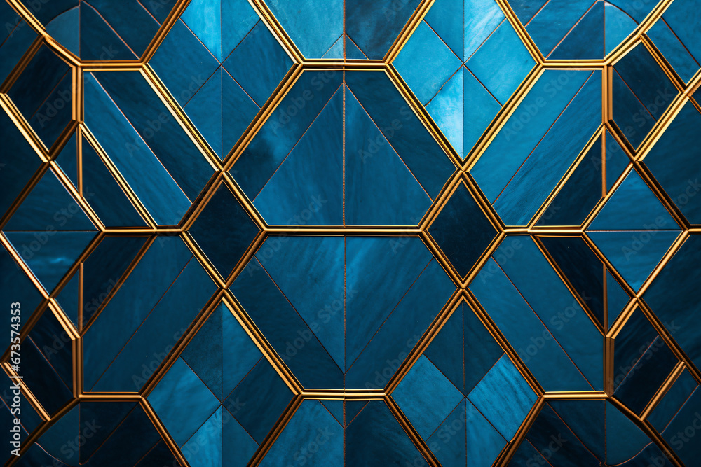 A blue and gold artdeco pattern - obrazy, fototapety, plakaty 