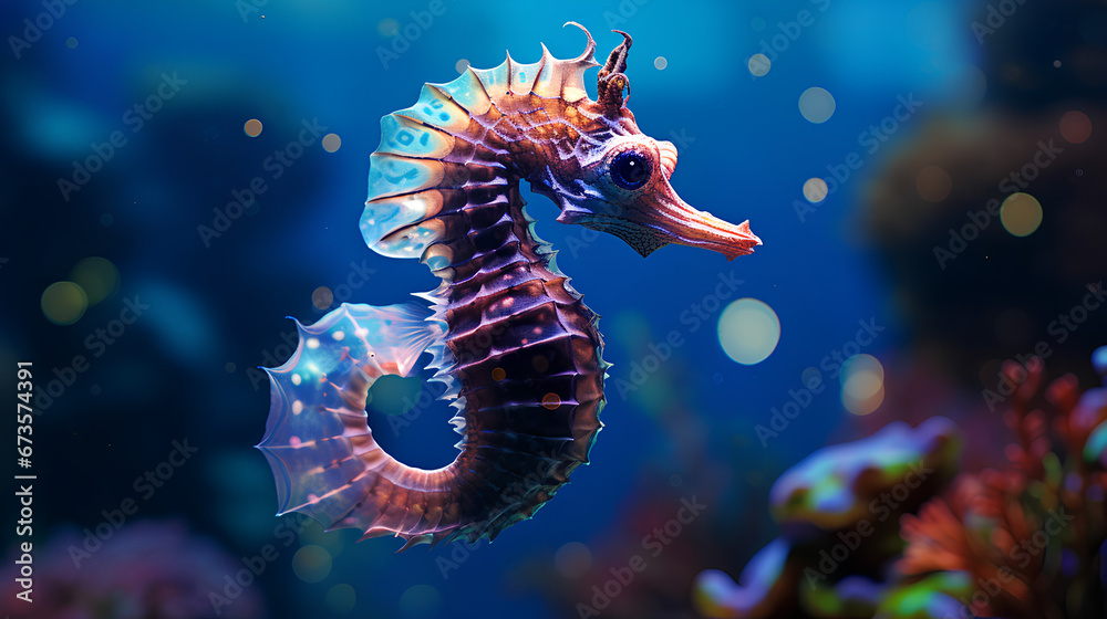 male purple seahorse - obrazy, fototapety, plakaty 
