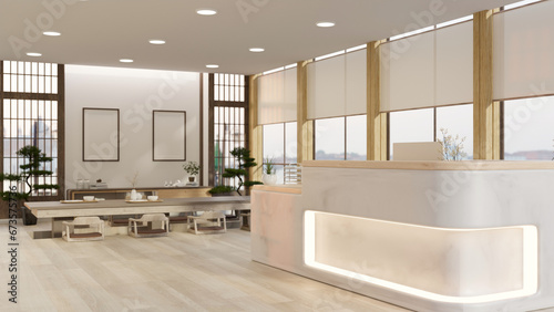 Bild auf Leinwand A modern, luxury Japanese restaurant with a cashier counter, a traditional Japan