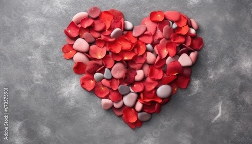 top view red petals heart shaped granite texture background
