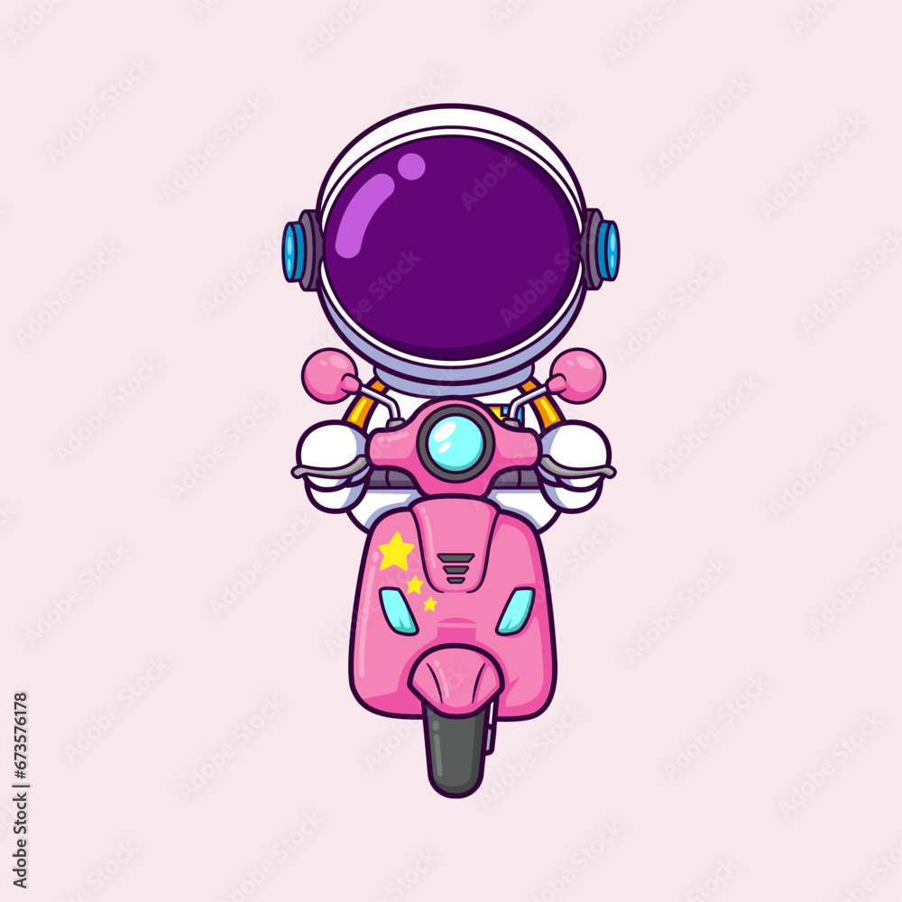 Cute Astronaut Riding Scooter, Science Transportation Icon Concept Isolated Cute Astronaut Riding Scooter, Science Transportation Icon Concept Isolated