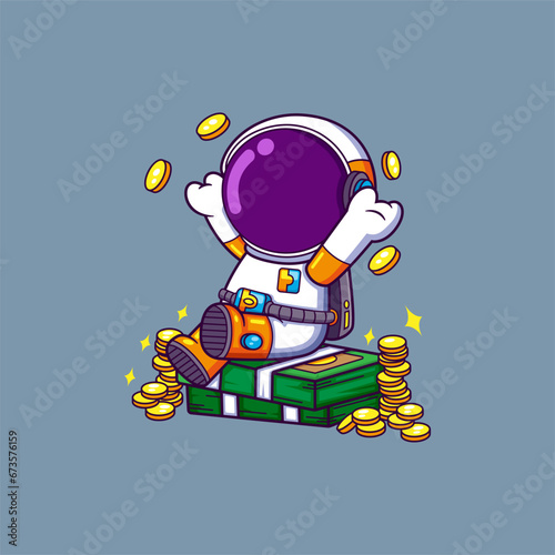 Cute Rich Astronaut With Money Cartoon character