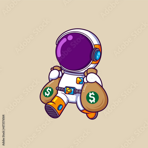 Cute Astronaut Holding Money Bag Cartoon character