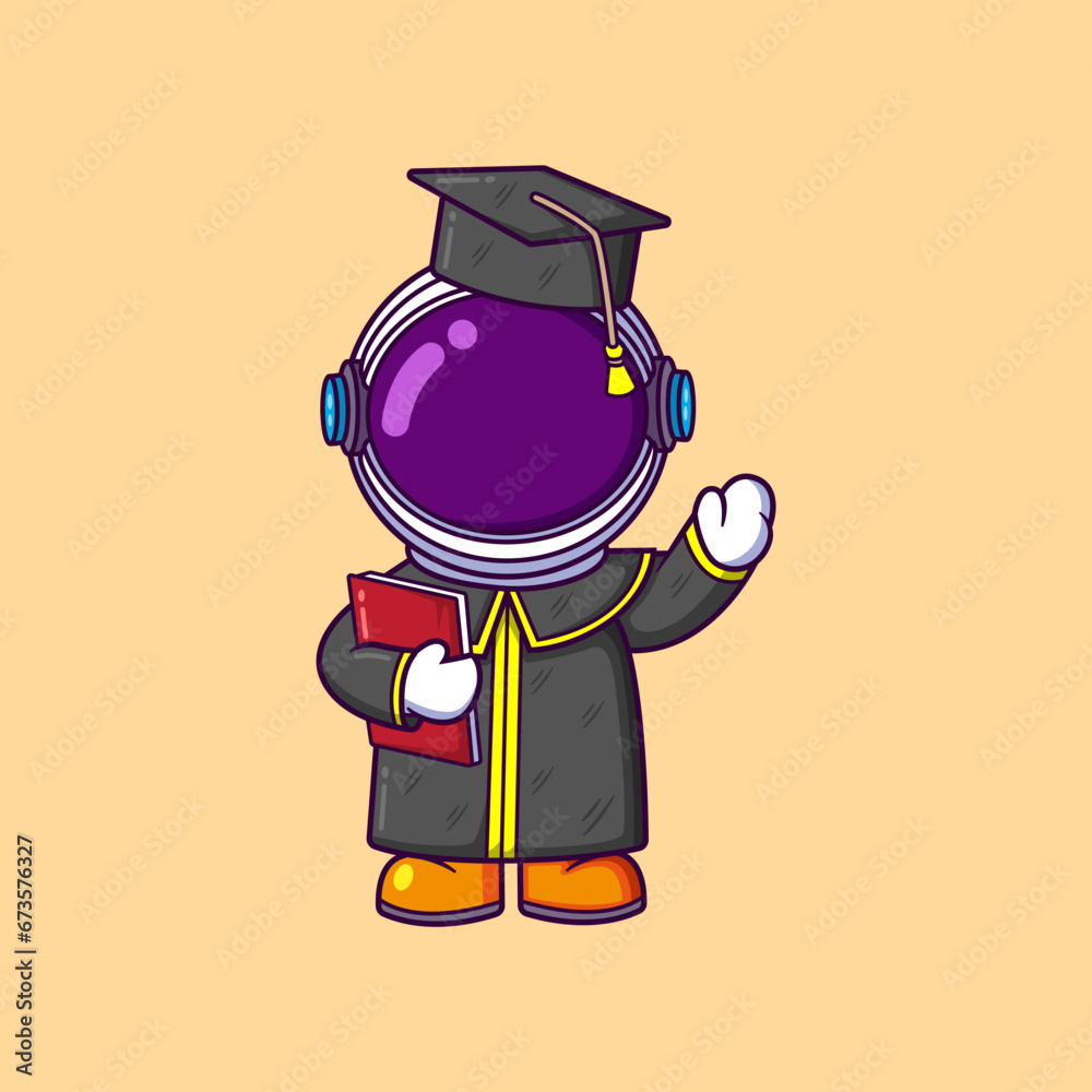 happy Astronaut graduate student, celebrating academic achievement. Science Technology Icon Concept