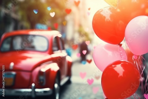 red balloons valentines day with car