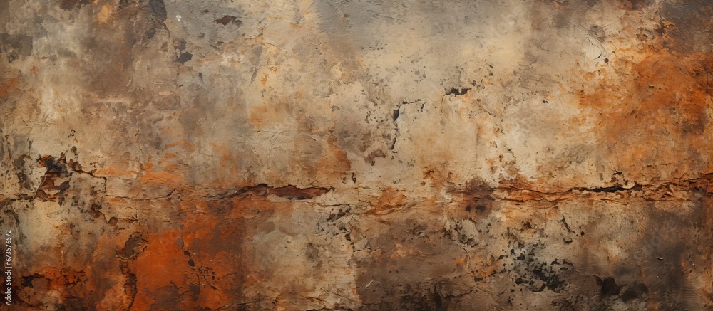 A smooth deep brown distressed backdrop The color scheme includes black white and orange resembling an aged and weathered surface in a horror style On this surface there are elements of dirt
