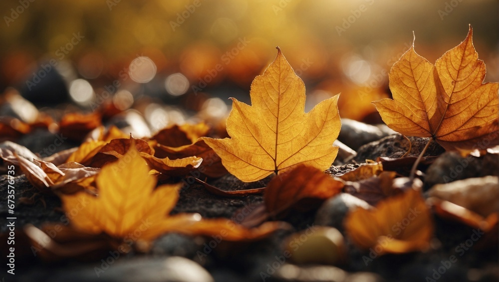 Vibrant Autumn Leaves in Warm Sunlight with Golden Forest Background. Generative AI Vibrant Autumn Leaves in Warm Sunlight with Golden Forest Background. Generative AI