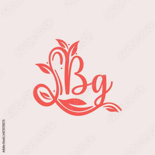 Nature Letter BG logo. Orange vector logo design botanical floral leaf with initial letter logo icon for nature business.