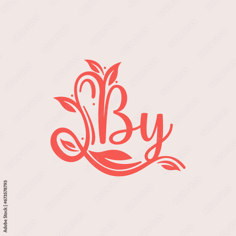 Fototapeta premium Nature Letter BY Or YB logo. Orange vector logo design botanical floral leaf with initial letter logo icon for nature business.