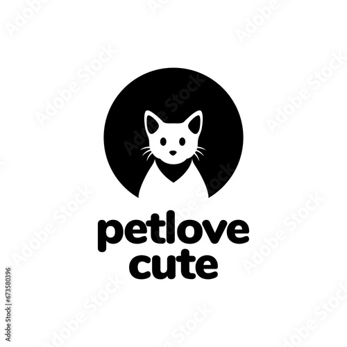cat portrait face with bandanna simple shape circle rounded clean mascot character cartoon logo design vector icon illustration
