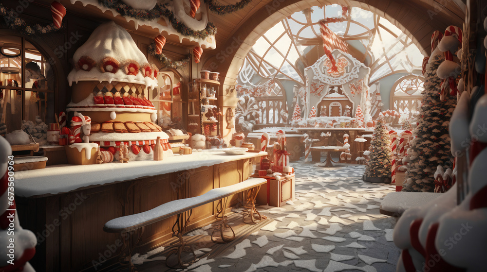 Obraz premium Inside Santas Workshop Made of Gingerbread and Candy