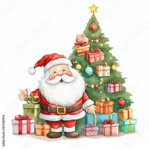 Watercolor Happy Christmas Santa Claus