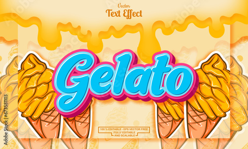 Editable gelato text effect on yellow ice cream hand drawn background