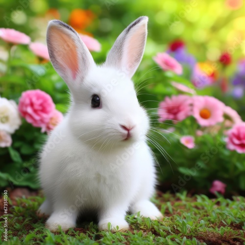 A white rabbit in a garden © Sohel