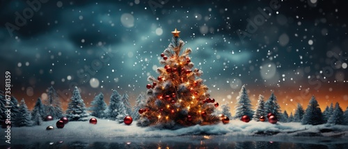 Christmas tree with decorations and lights web banner