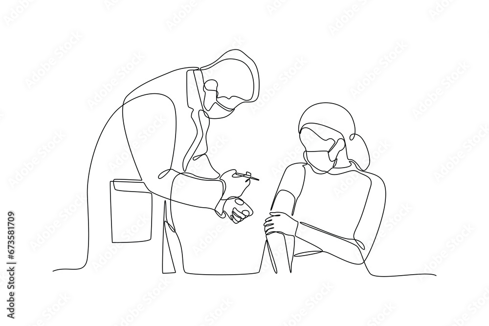Continuous one line drawing Medical examination at clinic. Medical concept. Doodle vector illustration.