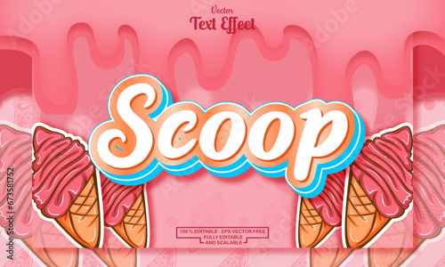 Editable scoop text effect on pink ice cream hand drawn background