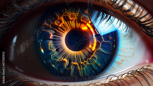 A human eye with a unique  colorful contact lens