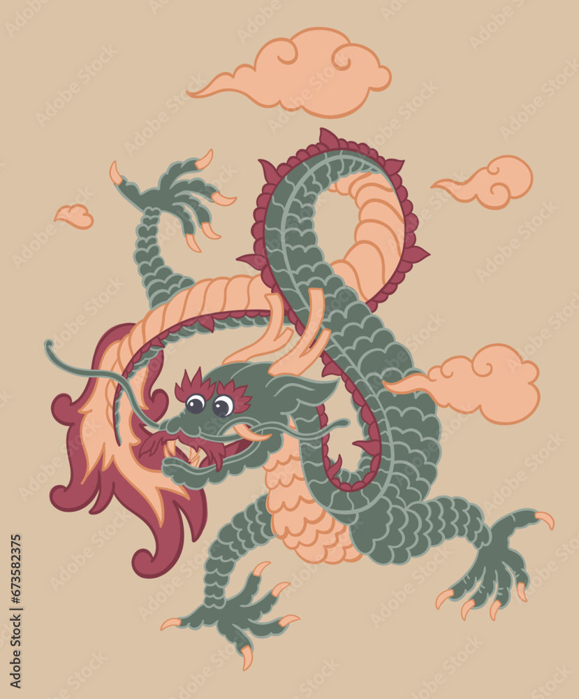 Chinese dragon creature with claws and tail, cloud Chinese dragon creature with claws and tail, cloud