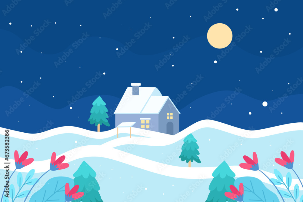 Fototapeta premium flat design winter landscape background illustration