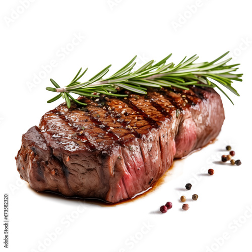 Grilled beef steak with peppercorns on white background, png