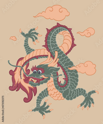 Chinese dragon creature with claws and tail, cloud © Sonulkaster