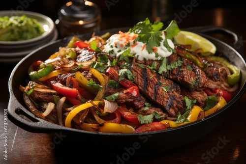 Sizzling skillet of fajitas straight from the kitchen, Generative AI