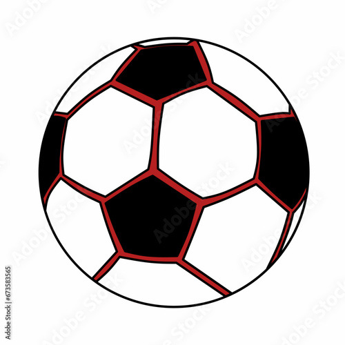 Soccer ball with red, white and black color. Football vector illustration.