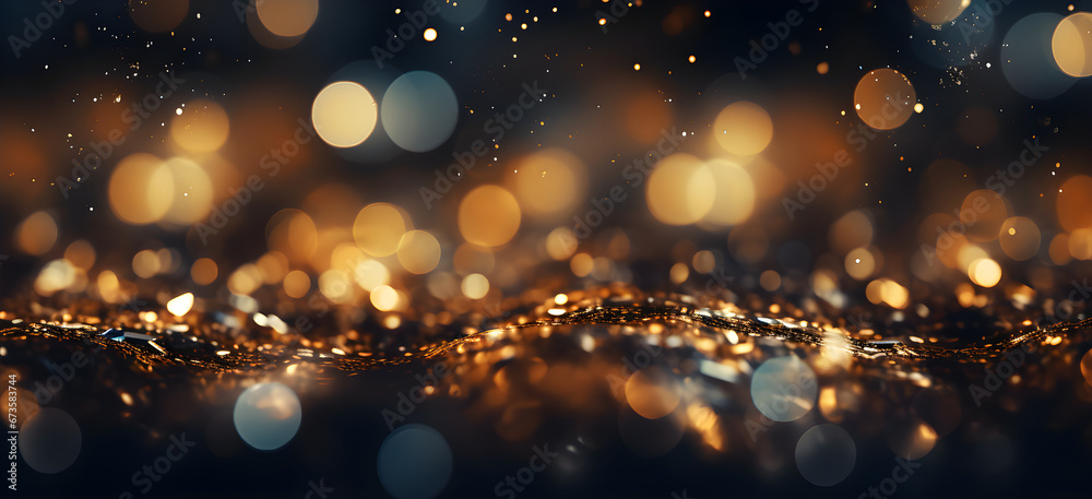 Golden Shiny glitter lights abstract luxury blurry bokeh circles on black background defocused Golden Shiny glitter lights abstract luxury blurry bokeh circles on black background defocused