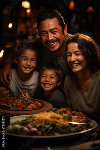 Family enjoying a delicious Mexican meal together, Generative AI