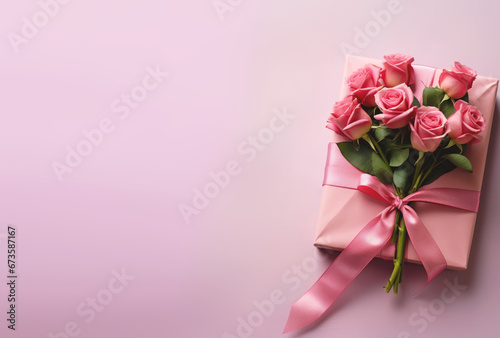 bouquet of pink roses on a pink background © iDoPixBox