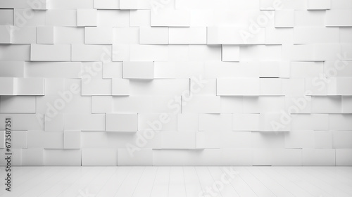 white concrete wall texture 3d square background. High resolution white square 3d brick room white background. 
