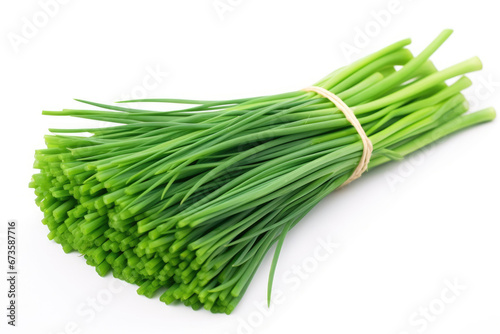 Fresh green chives isolated on white background photo