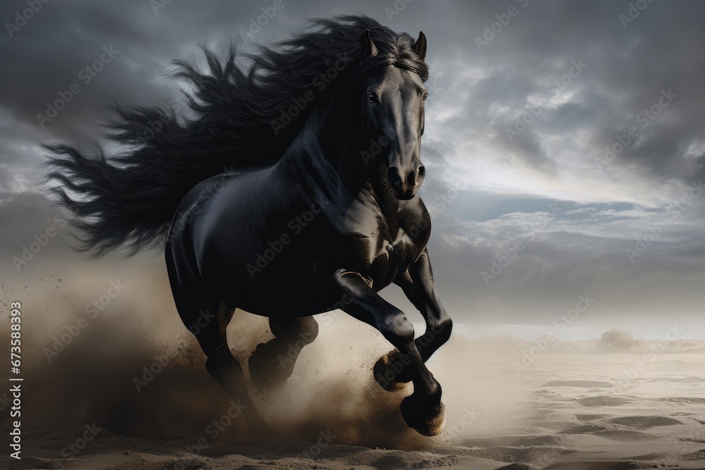 Running stallion seen in desert 