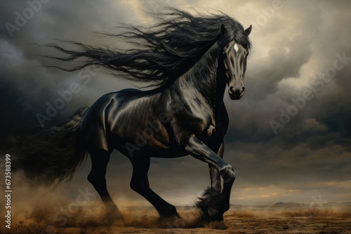Black stallion seen running © rushay