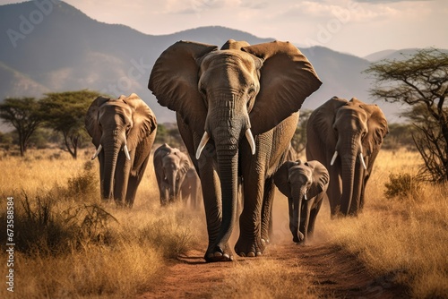 Elephants in the savannah. A herd of elephants in a National Nature Reserve photo