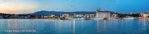 Cityscape panorama of Split at blue hour in Croatia
