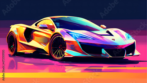 "Super-fast car illustration, luxury automobile, colorful car illustration."