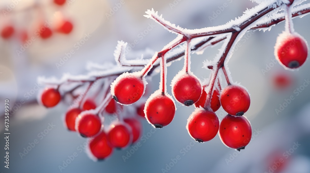 Frosted holly berry on blurred winter background. Frosted holly berry on blurred winter background.