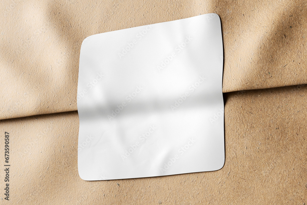 © Regi Munandar - peeled and crumpled rounded square sticker label tag glued on kraft cardboard brown packaging paper realistic mockup 3d rendering illustration © Regi Munandar - peeled and crumpled rounded square sticker label tag glued on kraft cardboard brown packaging paper realistic mockup 3d rendering illustration