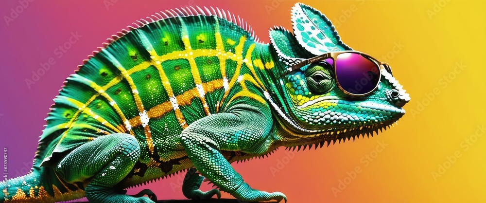 Digital art depicting a chameleon wearing sunglasses.