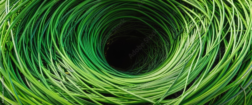 Green lines weaving together to form an abstract bird’s nest Green lines weaving together to form an abstract bird’s nest