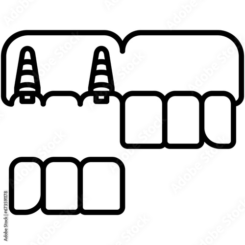 Dental Bridge Icon. Prosthesis Tooth Surgery Symbol Stock Illustration. Vector Line Icons For UI Web Design And Presentation