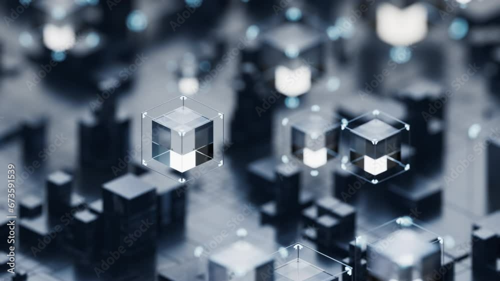Metallic cube circuit board, 3d rendering.