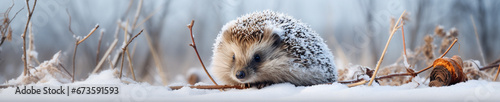 A Banner Photo of a Hedgehog in a Winter Setting photo