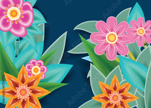 floral background with dark blue base color
